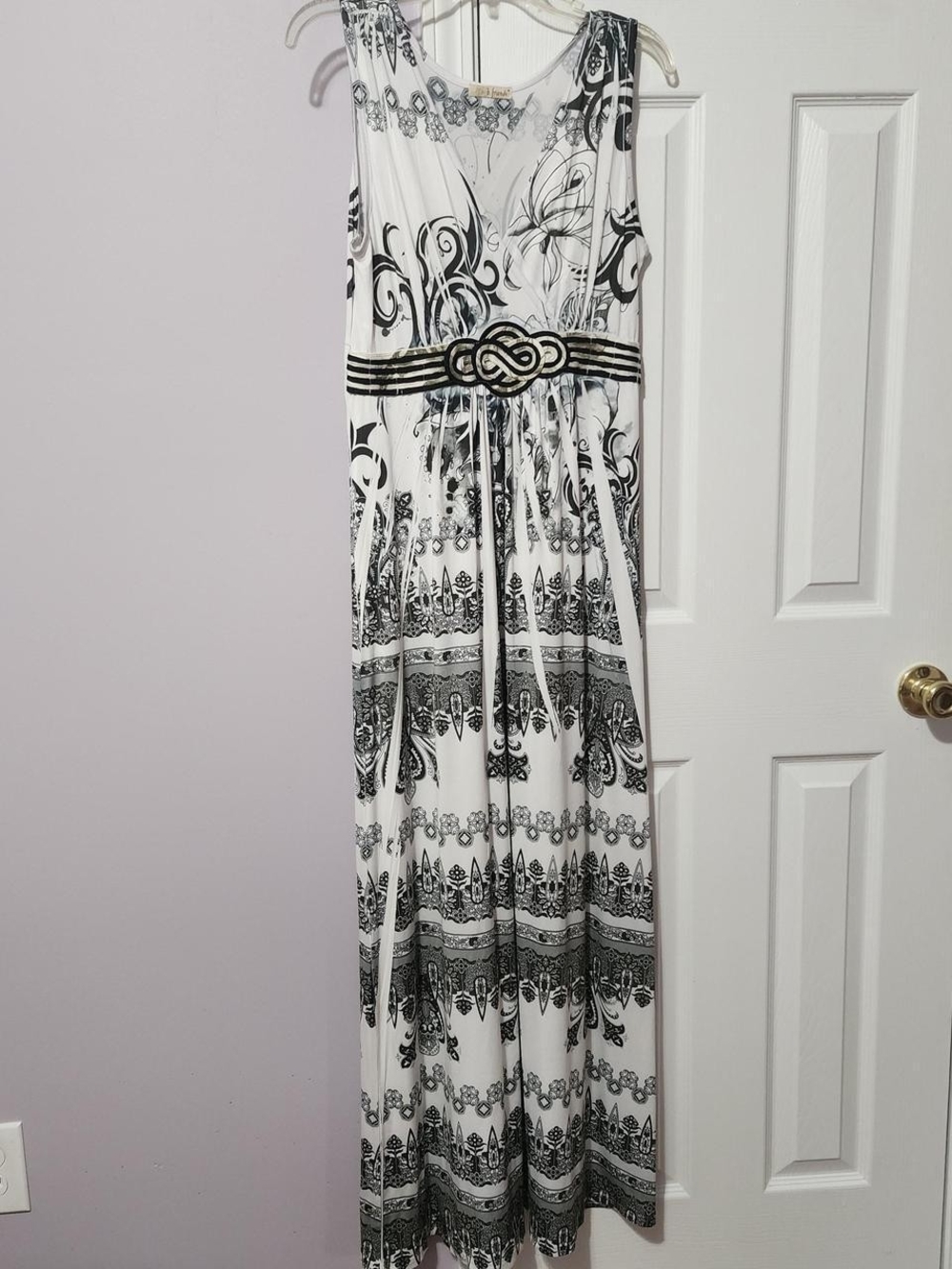 B.FRIENDS Black and White Sleeveless Printed Maxi Dress with Knotted Waist